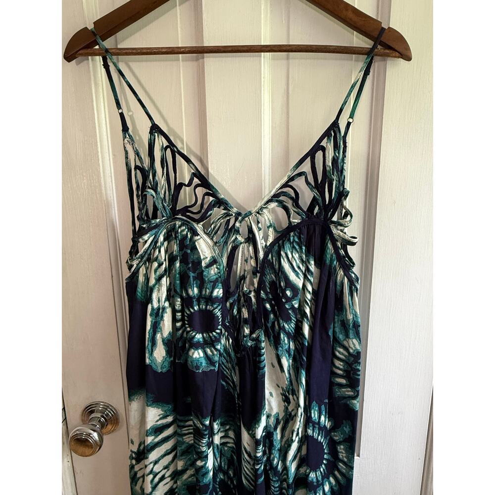Anthropologie Dolan Eliska Maxi Dress XL Blue Green Abstract Tie Dye Strappy EUC - Picture 2 of 6